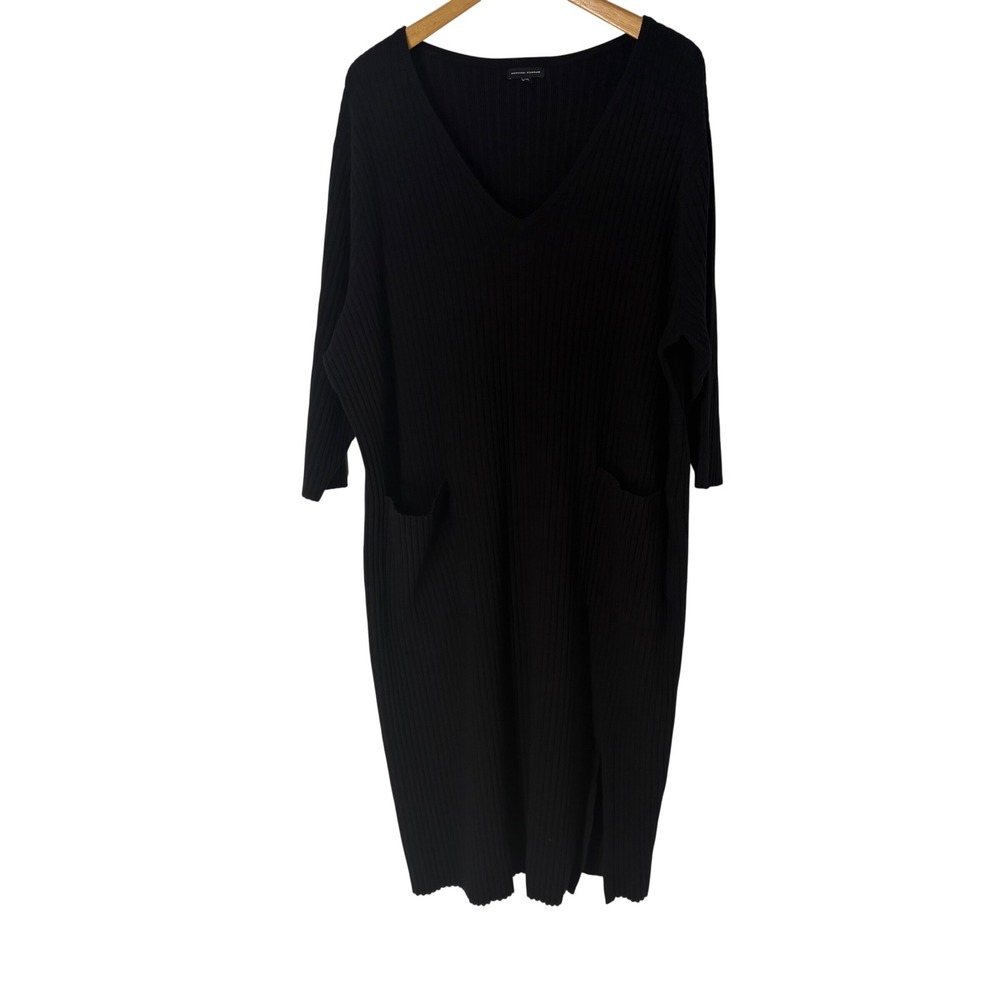Universal Standard Black Ribbed V-Neck Midi Sweater Dress Pockets‎ 2XL Capsule